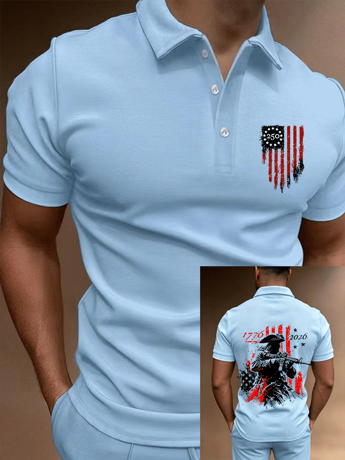 Men's 250th Anniversary Distressed American Flag 2-sided Polo Shirt