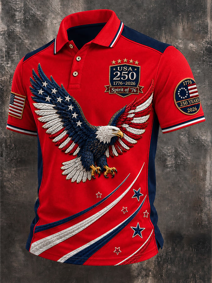 Men's Casual USA 250th Anniversary Print Polo Shirt