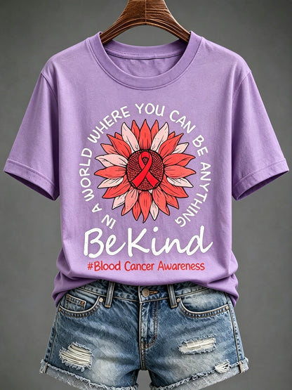 Women'S Blood Cancer Red Ribbon Health Awareness Round Neck T-Shirt