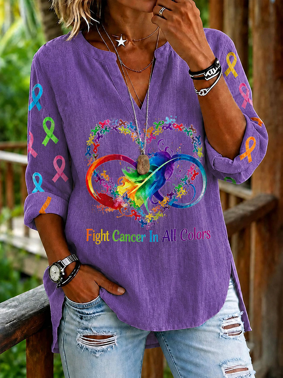 Women's Fight Cancer In All Colors casual shirt