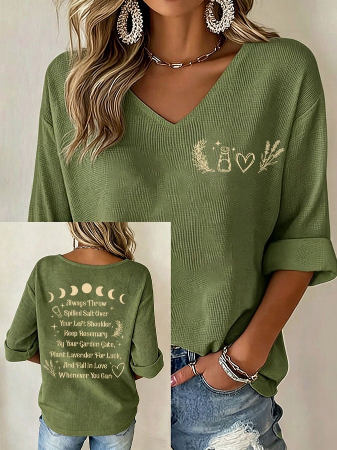 Women's Always Throw Spilled Salt Over Your Left Shoulder Print V Neck Top