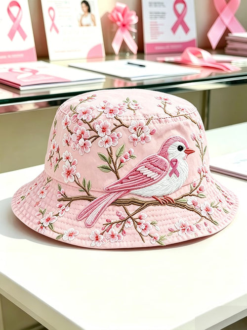 Unisex casual Breast Cancer Flowers and Birds Printed Hats