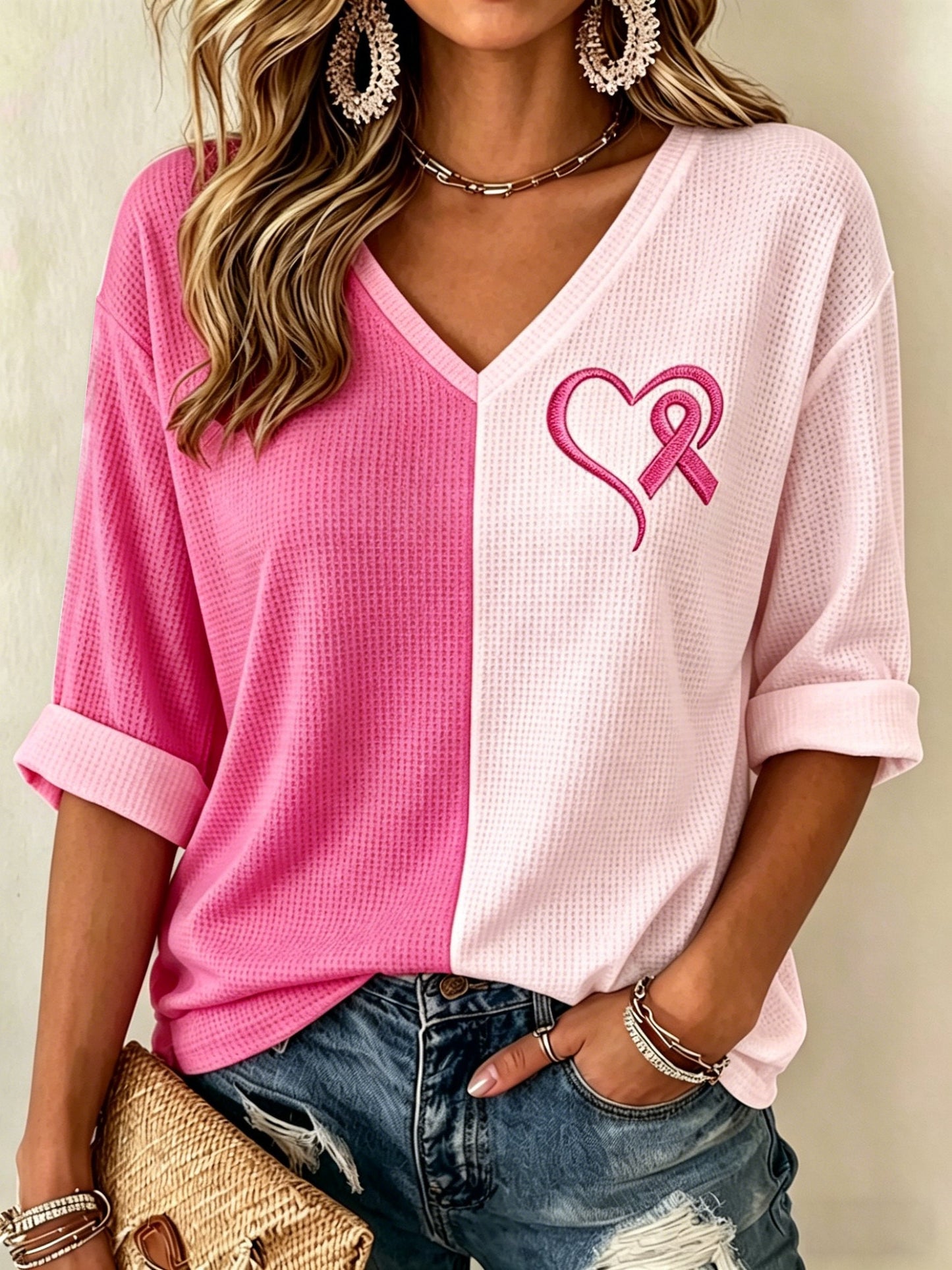 Women's Casual Breast Cancer Print Short-Sleeve T-Shirt