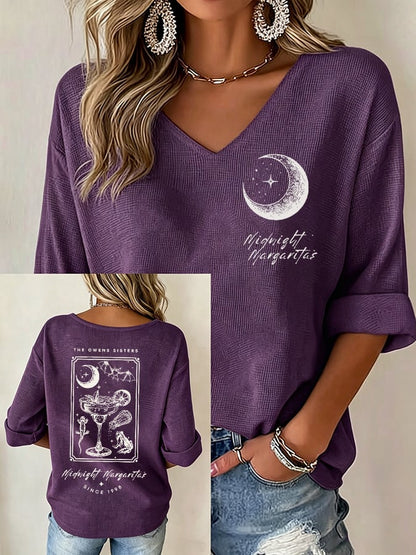 Women's Midnight Margaritas Print V Neck Top