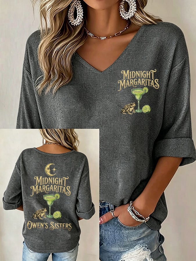 Women's Midnight Margaritas Print V Neck Top