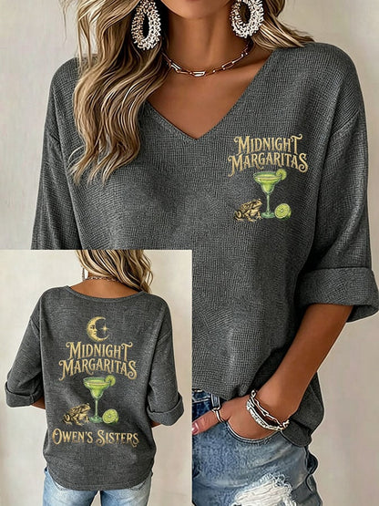 Women's Midnight Margaritas Print V Neck Top