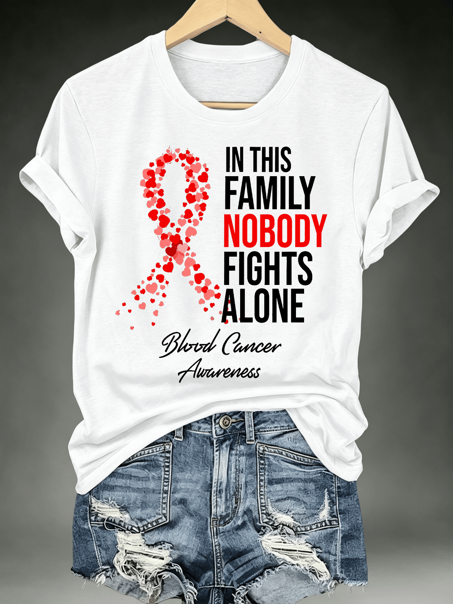 Women's IN THIS FAMILY NOBODY FIGHTS ALONE Print T-Shirt