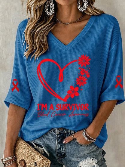 Women's Casual Printed Waffle Top