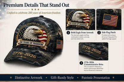 ✨250 Years of Freedom Eagle Cap | Embroidered Patriotic Vintage Baseball Hat – 1776–2026 American Tribute Edition