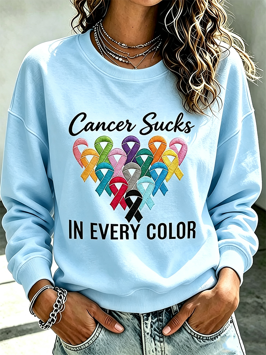 Women'S Casual Cancer Promotion Month Multi Color Round Neck Top