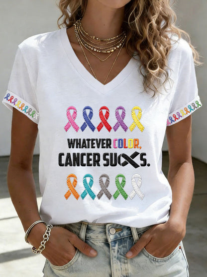 Women'S Cancer Sucks Print Short-Sleeve T-Shirt