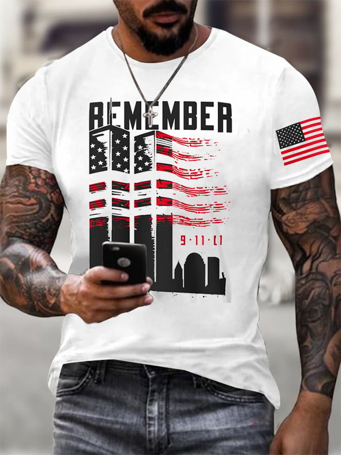 Men's Never Forget 9-11  Flag Print T-Shirt