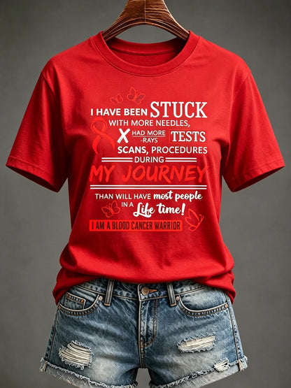 Women'S Blood Cancer Red Ribbon Health Awareness Round Neck T-Shirt