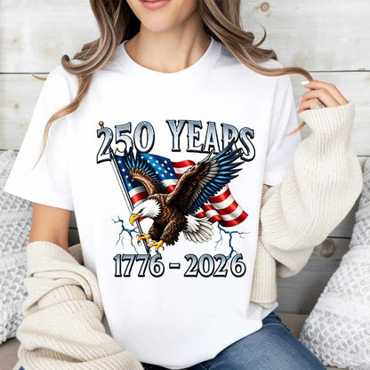 Memorial Day T-shirt American Eagle Independence Day 250 Years 1776 2026 T-Shirt White Patriotic Flag And Bird Design For Celebrations And National Events