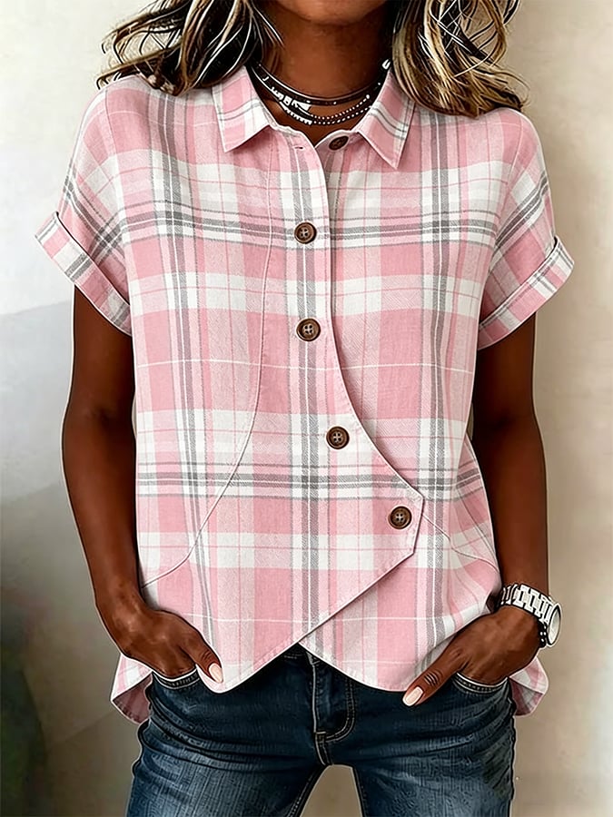 Women's Pink Plaid Button-Down Shirt