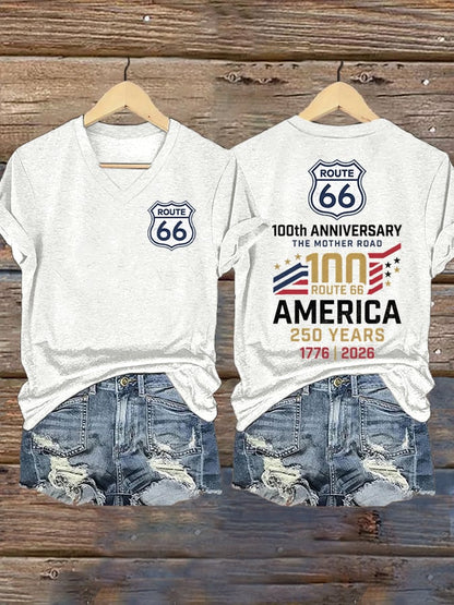 Women's America's 250th And Route 66's 100th Anniversary Print Casual T-shirt