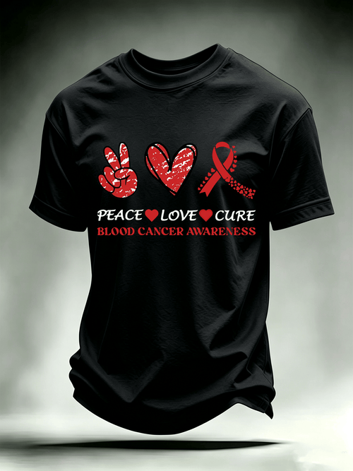 Men's T-shirts with designs promoting awareness of blood cancers