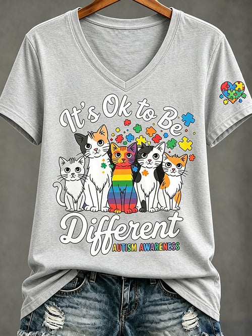 Women'S Casual V-Neck Top With Autism Awareness Print