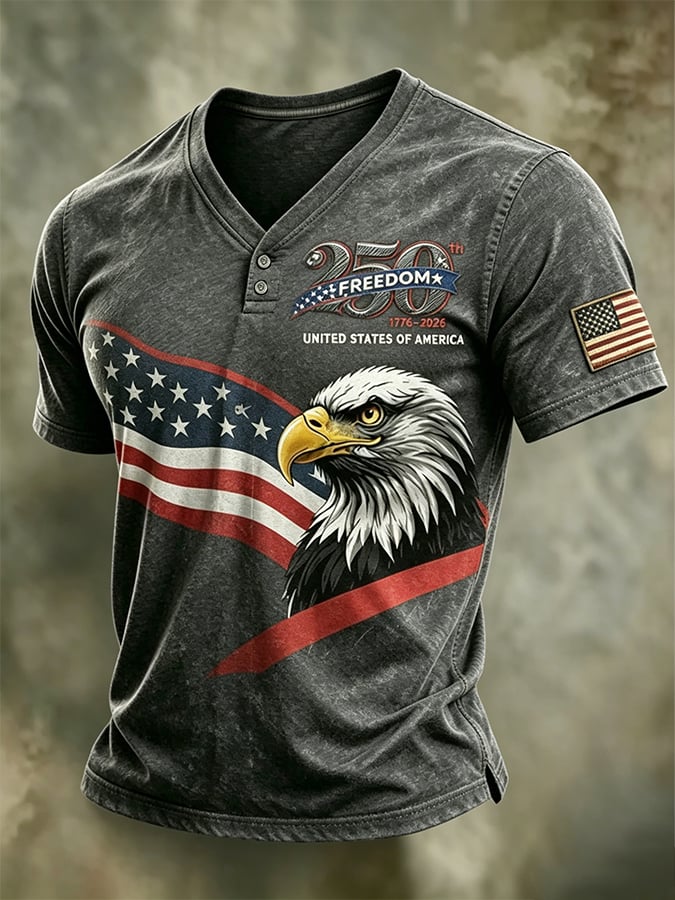 Men's 250th Independence Day Commemorative  Freedom・Courage・Pride Printed Top