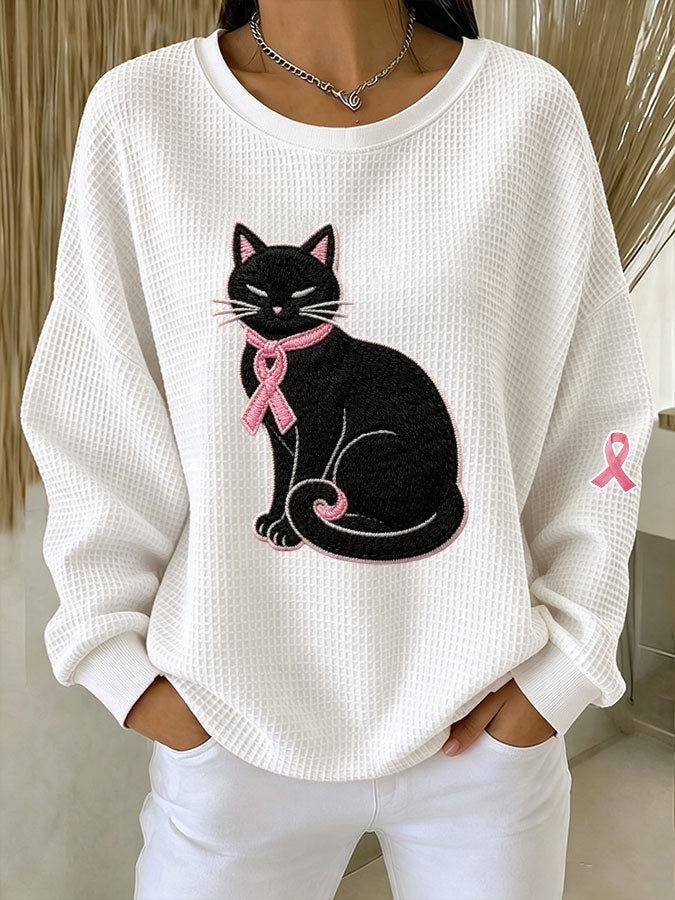 Women'S Pink Art Print Waffle Sweatshirt