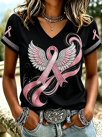 Women'S Breast Cancer Awareness Printed Casual T-Shirt