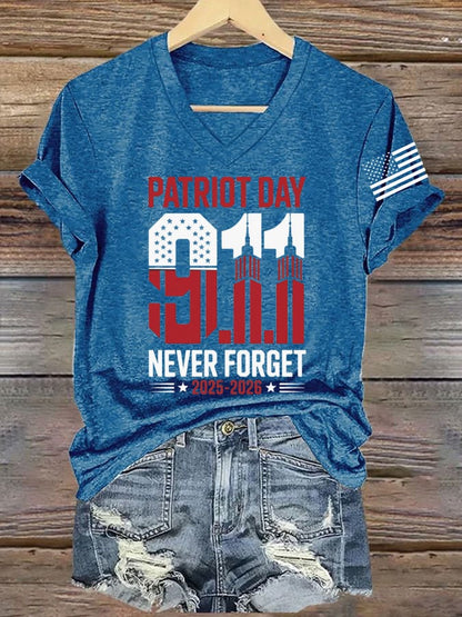 Women's 9/11 Memorial Week Flag Print Casual T-shirt
