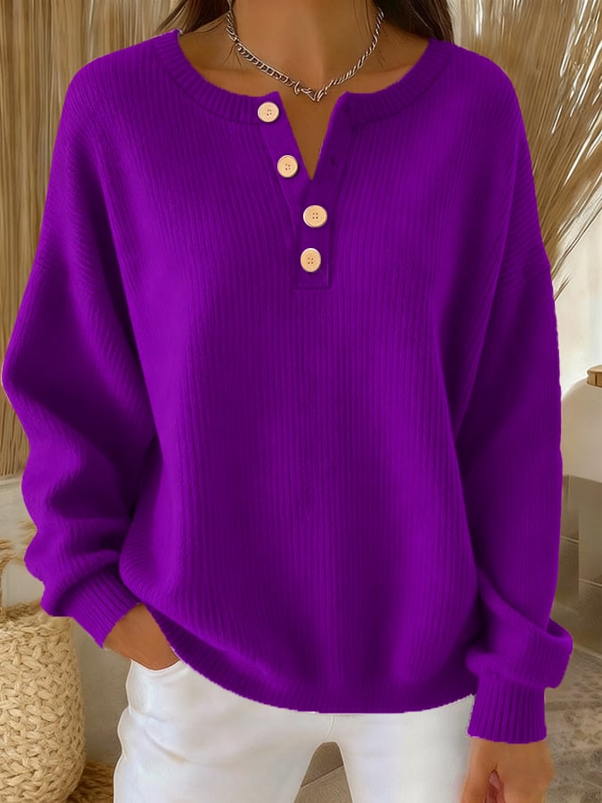 Women's Casual Retro Multicolor Button-Up Sweatshirt