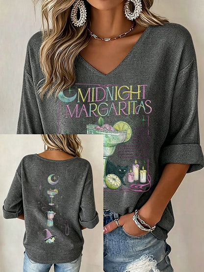 Women's Midnight Margaritas Print V Neck Top