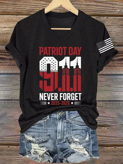 Women's 9/11 Memorial Week Flag Print Casual T-shirt