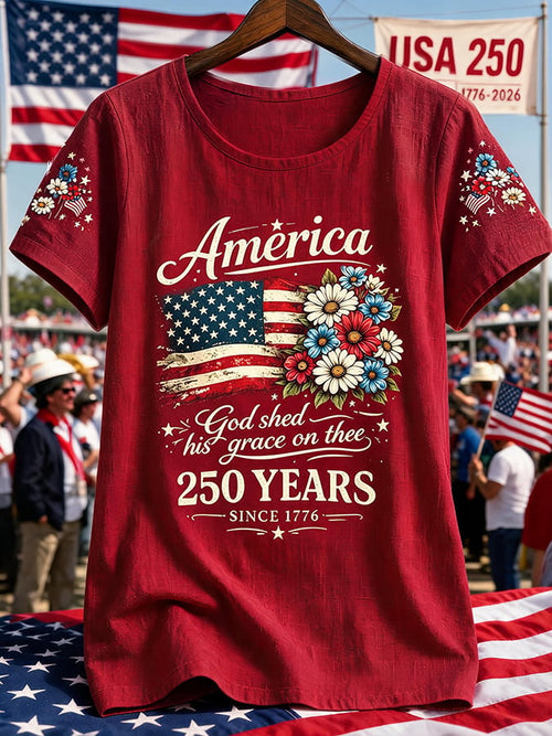 Women's America 250 Years 1776-2026 Print V Neck T-shirt
