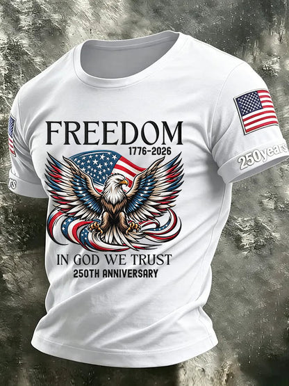Men's USA 1776-2026 250th Anniversary Print Round Neck T-shirt