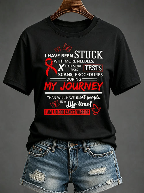 Women'S Blood Cancer Red Ribbon Health Awareness Round Neck T-Shirt