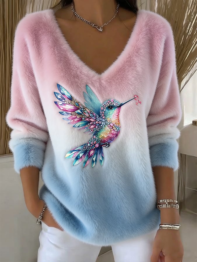 Women's Hummingbird Print Plush Top