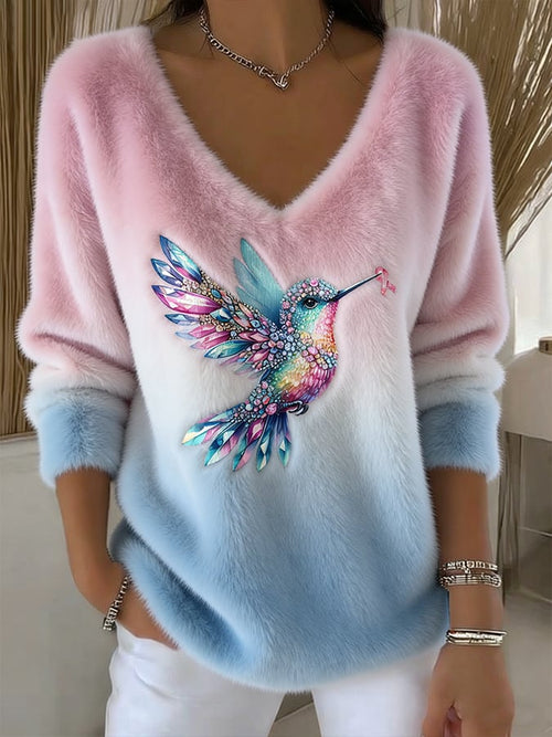 Women's Hummingbird Print Plush Top