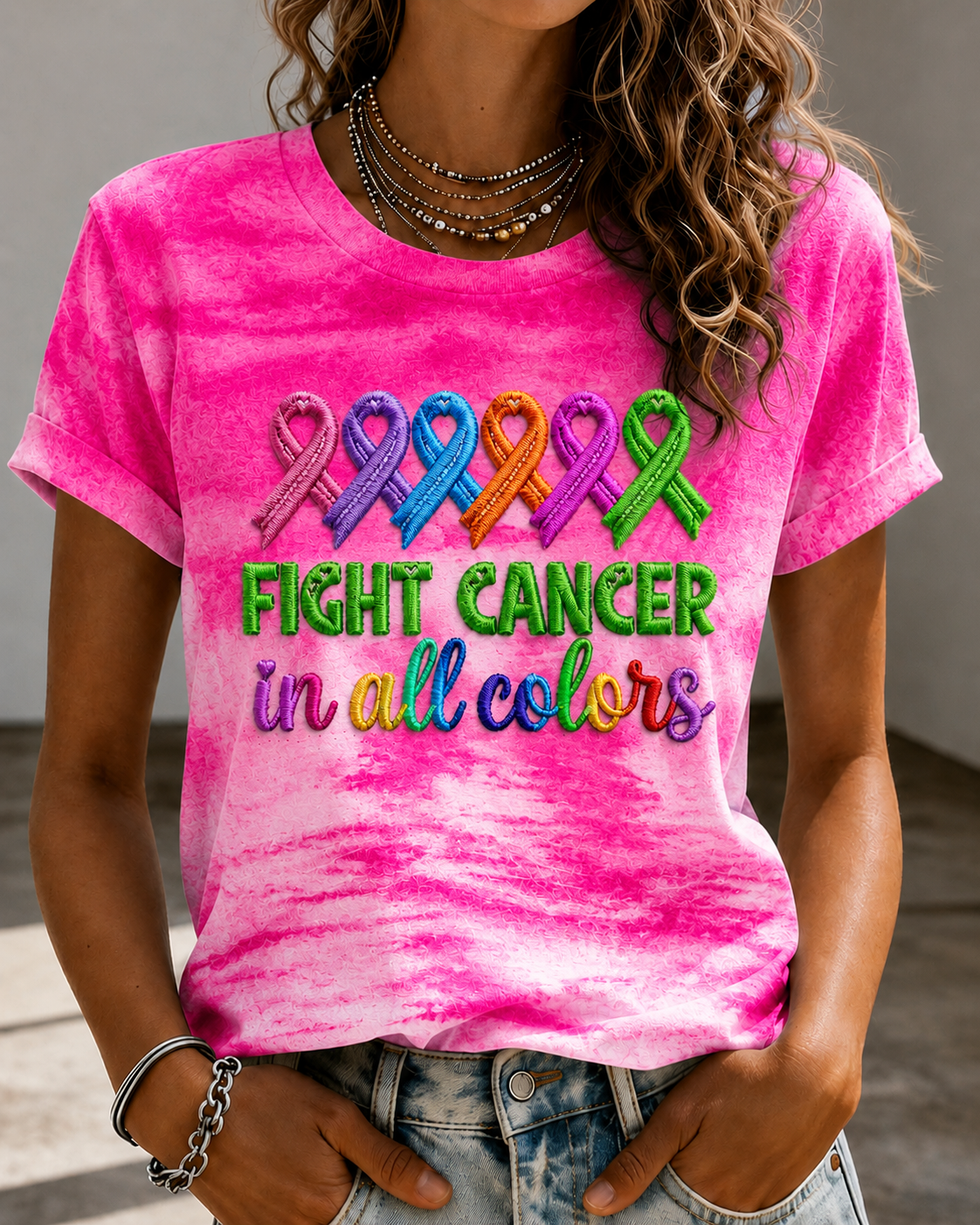 Women'S Breast Cancer Awareness Printing Short Sleeved T-Shirt