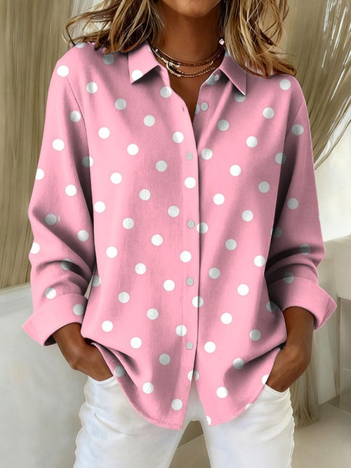 Women's Casual Retro Pink Polka Dot Shirt