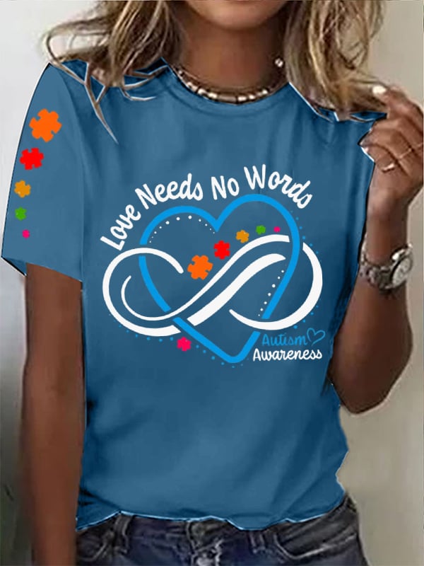 Women's Love Needs No Words Autism Awareness Printed Short-Sleeved T-Shirt