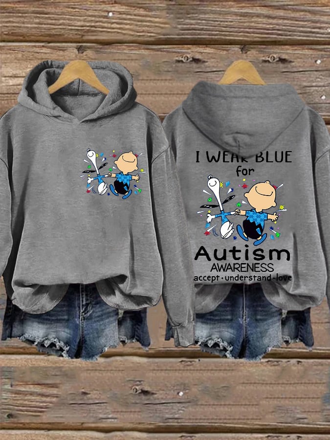Retro Autism Awareness I Wear Blue For Autism Print Hoodie