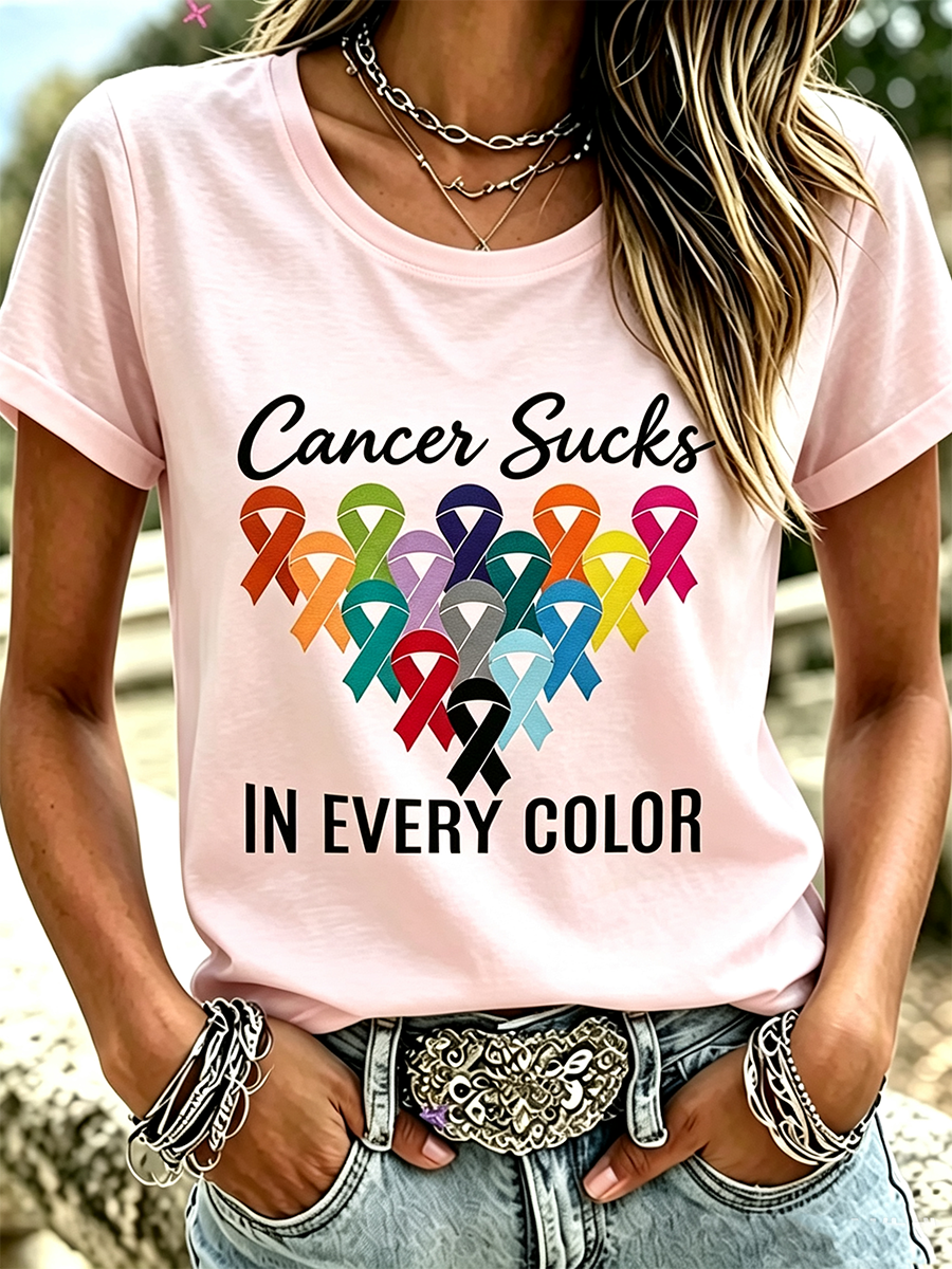 Women'S Cancer Awareness Printed Casual Short Sleeve T-Shirt