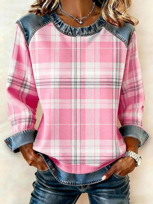 Women's Casual Pink Plaid Sweatshirt