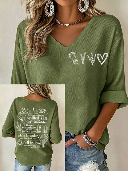 Women's Always Throw Spilled Salt Over Your Left Shoulder Print V Neck Top