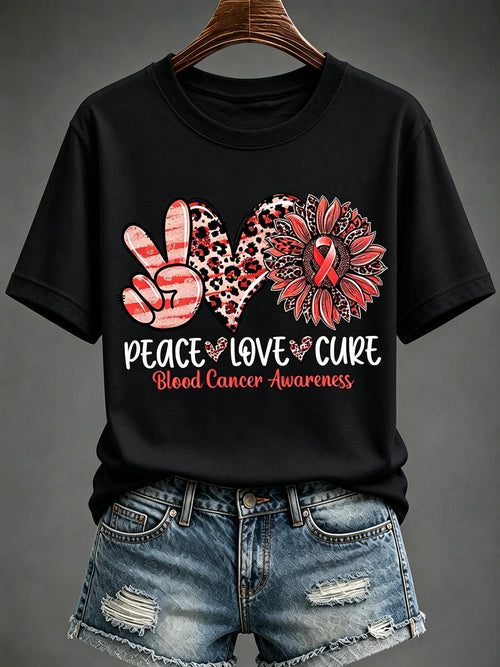 Women'S Blood Cancer Red Ribbon Health Awareness Round Neck T-Shirt