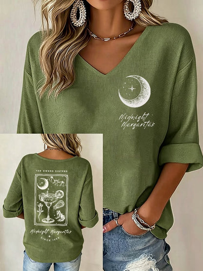 Women's Midnight Margaritas Print V Neck Top