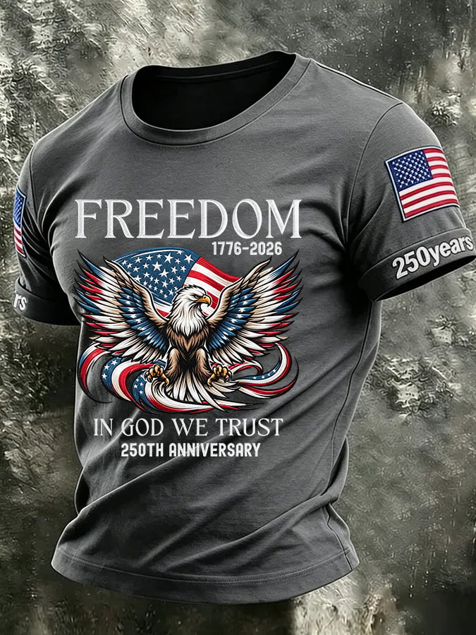 Men's USA 1776-2026 250th Anniversary Print Round Neck T-shirt