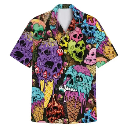 Unisex Melting Skull Ice Cream Hawaiian Shirt