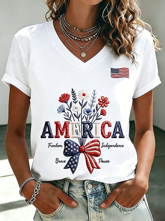 Women's 250th Anniversary  Flower Art  Print Casual V-Neck Vest