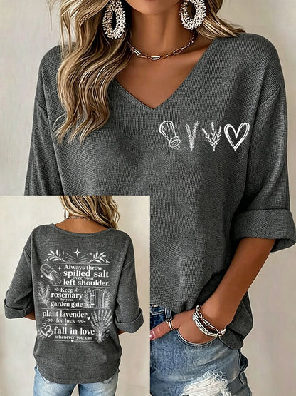 Women's Always Throw Spilled Salt Over Your Left Shoulder Print V Neck Top