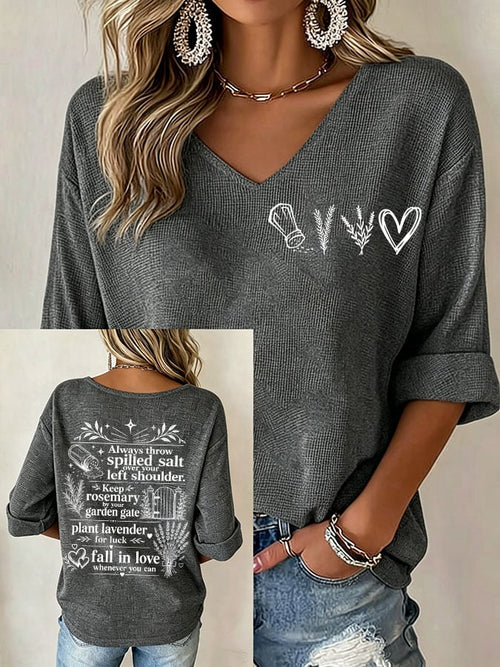 Women's Always Throw Spilled Salt Over Your Left Shoulder Print V Neck Top