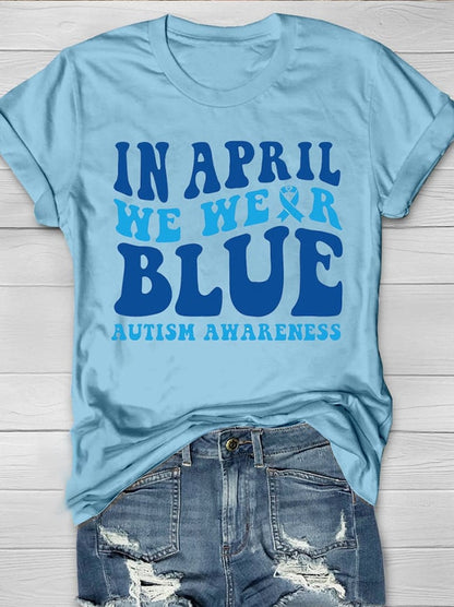 Women's Wear Blue In April To Raise Autism Awareness Printed Short-Sleeved T-Shirt
