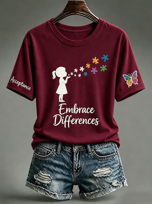 Women'S Casual Autism-Print Short-Sleeve T-Shirt